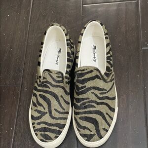 Madewell women’s or mens.  Zebra Pattern Slip-On Sneakers - Black and olive.